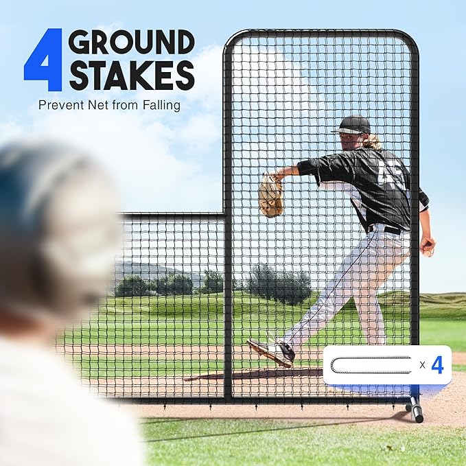 Yes4All Portable L-Screen Baseball 7x7ft with 2 Baseballs, Rubber Wheels - L Screen Baseball for Batting Cage, Protective Pitching Screen Net Double Layers, Carry Bag Included-StrideForce Fitness