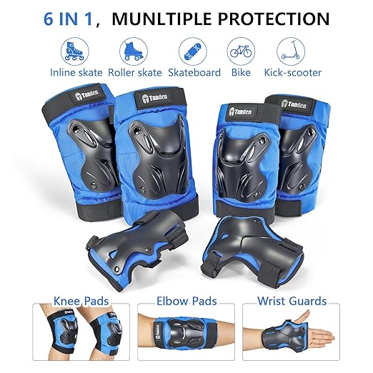 Skating Protective Gear Youth Knee and Elbow Pads Wrist Guards for Roller Skating Skateboarding, Skate Pads Youth Knee Pads Blue-StrideForce Fitness