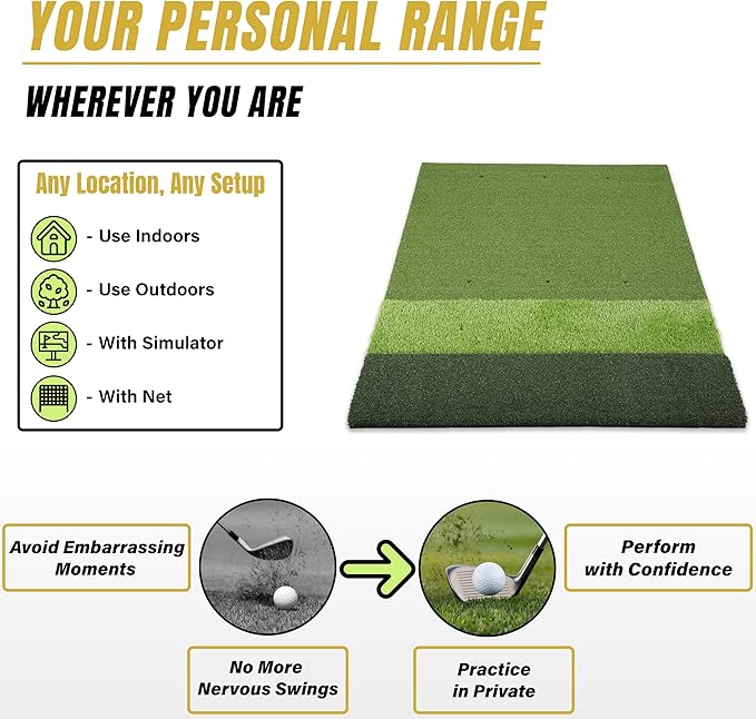 6x4ft Extra Large & 5x4ft Extra Thick Premium Golf Mat | Golf Mats Practice Indoor, Outdoor, or with Simulator/Net | Durable Golf Hitting Mat with Tees-StrideForce Fitness