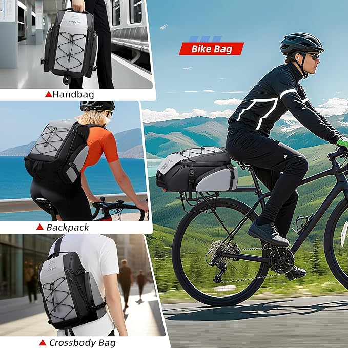 19L Reflective Bike Rack Bag Water Resistant Cycling Pannier Saddle Shoulder Bag with Rain Cover 4-in-1 Versatile Bag Accessories for Travel Commuting Shopping Outdoor Cycling Night-Riding Fitness-StrideForce Fitness