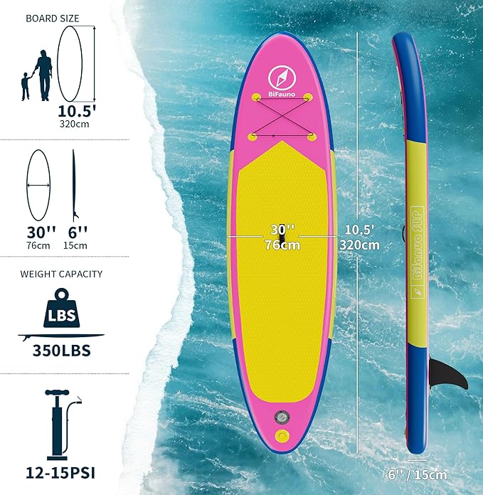 Inflatable Stand Up Paddle Board with SUP Accessories & Backpack. Paddle Boards for Adults. Non-Slip Deck, Wide Stance, Bottom Fin, Double Action Pump.-StrideForce Fitness