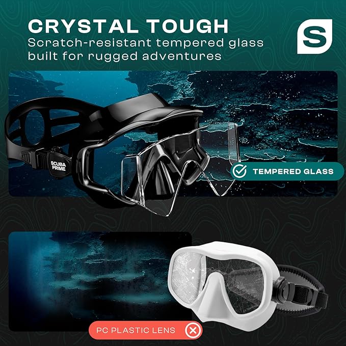 Pano 3 Scuba Diving Mask, Tempered Glass Snorkel Mask Three-Window Scuba Mask No-Leak Dive Mask Silicone Skirt Diving Mask for Snorkeling and Scuba Use-StrideForce Fitness
