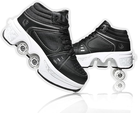 Roller Skate Shoes for Women Four Rounds Children's Roller Skates Shoes That Turn into Rollerskates Sneakers Outdoor Light Shoes with Wheels for Girls/Boys-StrideForce Fitness