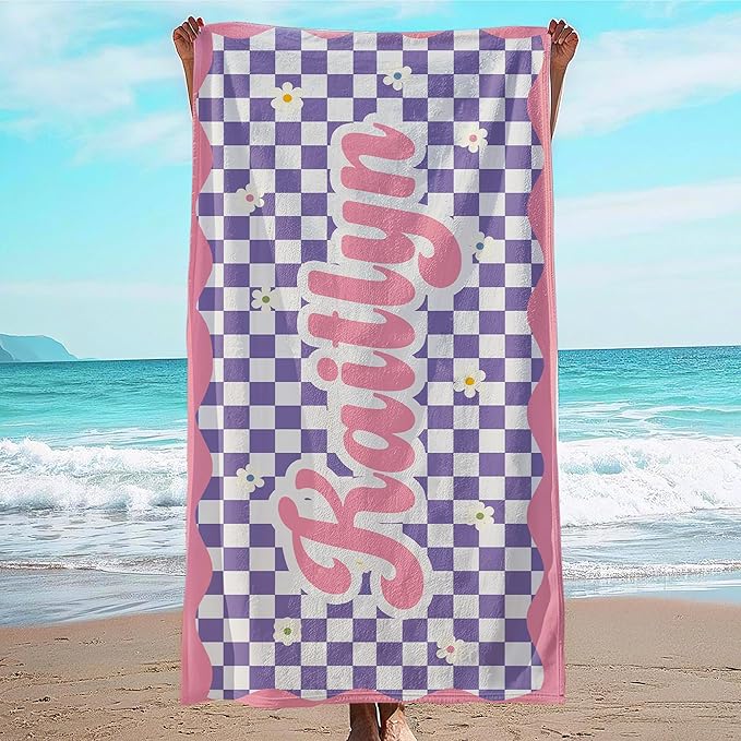 JML Personalized Beach Towel with Name, Custom Flower Beach Towel, Customized Microfiber Pool Towel, Quick Dry & Absorbent Swim Towel for Adult,Anniversary, Birthday, Summer Holiday,Vacation-StrideForce Fitness