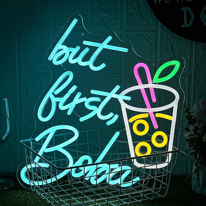 But First Boba Neon Sign Bubble Tea with Cup Neon Sign for Wall Decor Milk Tea Neon Lights Dimmable LED Neon Light Signs for Restaurant Coffee Dessert Shop Party(15.2 * 13in)-StrideForce Fitness
