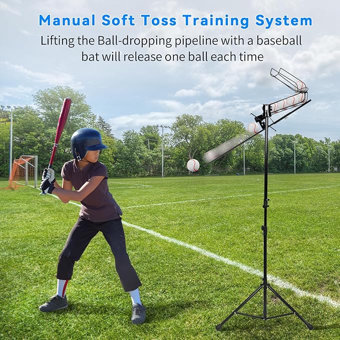 3 in 1 Baseball Training Equipment, Baseball Pitching Machine | Baseball Tee | Soft Toss Training System, Height Adjustable Hitting Swing Trainer, Support Auto & Manual, Hold Up to 10 Balls-StrideForce Fitness