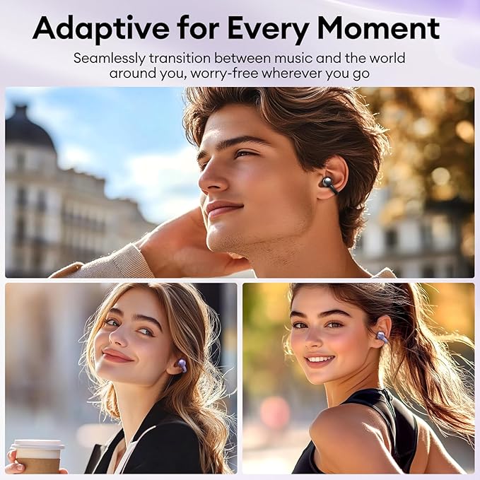 Stylish Open Ear Clip On Earbuds with Removable Butterfly Earring, Clip On Headphones with LCD Touch Screen, Fashionables Open Ear Headphones for Women, Butterfly Earring Purple Earbuds-StrideForce Fitness