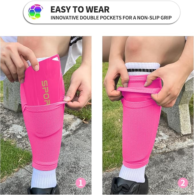 Kids Youth Soccer Shin Guards with Sleeves, Slip in Shinguards Soccer Shin Pads for 3-15 Years Old Boys Girls Child Teens-StrideForce Fitness