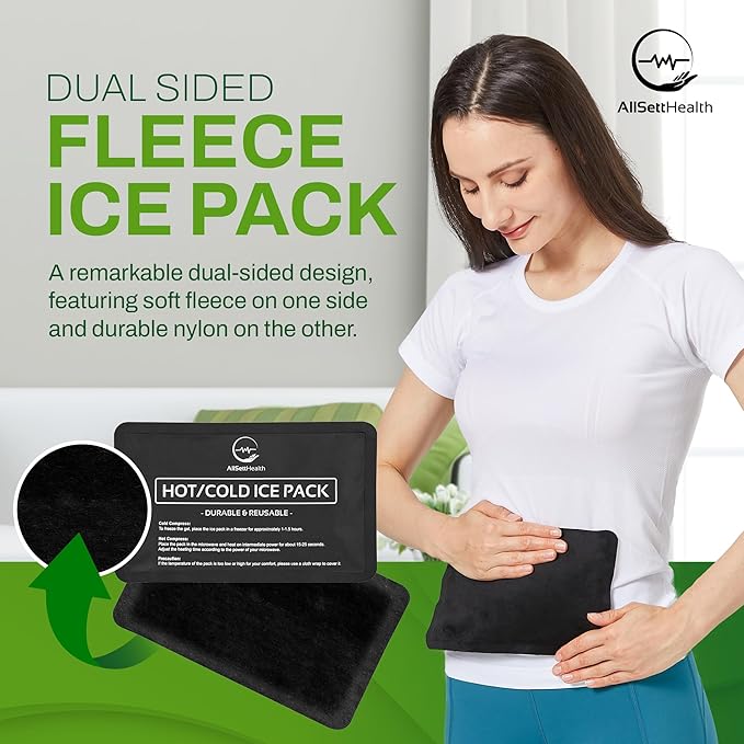 2 Pack Reusable Ice Packs for Injuries - Soft Ice Pack with Velvet Soft Fleece Fabric | Flexible Hot and Cold Gel Ice Pack Set- Cold Packs for Injuries, Knee, Back, Neck Pain - 10 x 6, Black-StrideForce Fitness