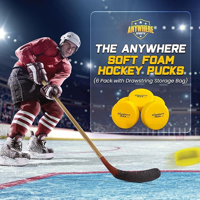 Nature Bound The Anywhere Puck Foam Hockey Training Puck (6 Pack with Drawstring Storage Bag), for Children and Adults, Indoor and Outdoor Use-StrideForce Fitness