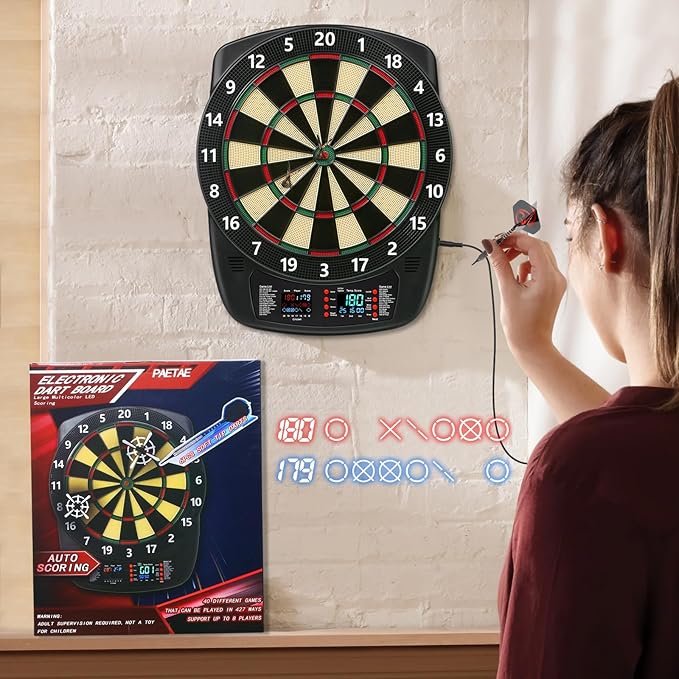 Electronic Dart Board, Soft Tip Dartboard Set 40 Games, 427 Variants Digital Electric Dart Boards with Colorful LED, 6 Darts, 100 Tips, Power Adapter-StrideForce Fitness
