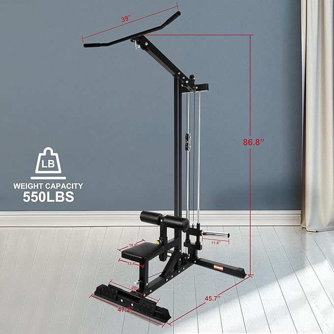 LAT All-in-one Machine with High and Low Pulley Station, LAT PullDown and LAT Row Cable Machine, LAT Tower with Adjustable Leg Support for Home Gym Total Body Training-StrideForce Fitness