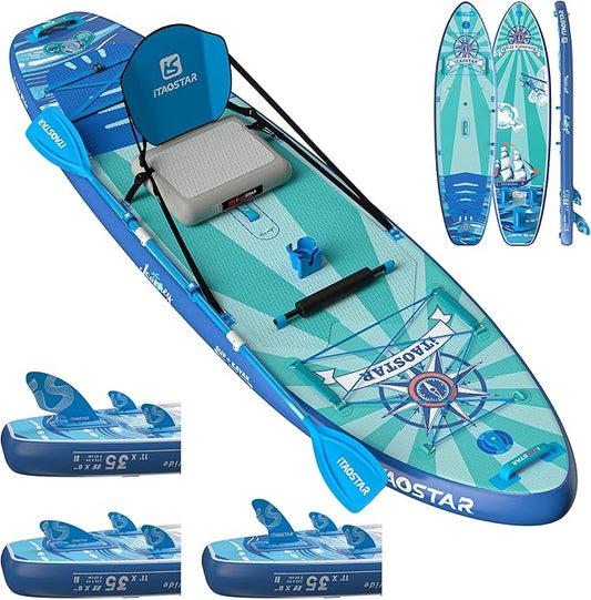 Journey 11'6" / 11'×34" / 11'×35" Extra Wide Paddle Board, One-Stop Premium SUP Board Accessories, Tailored Fins, Stable Inflatable Stand Up Paddle Boards for Youth/Adults of All Skill Levels-StrideForce Fitness