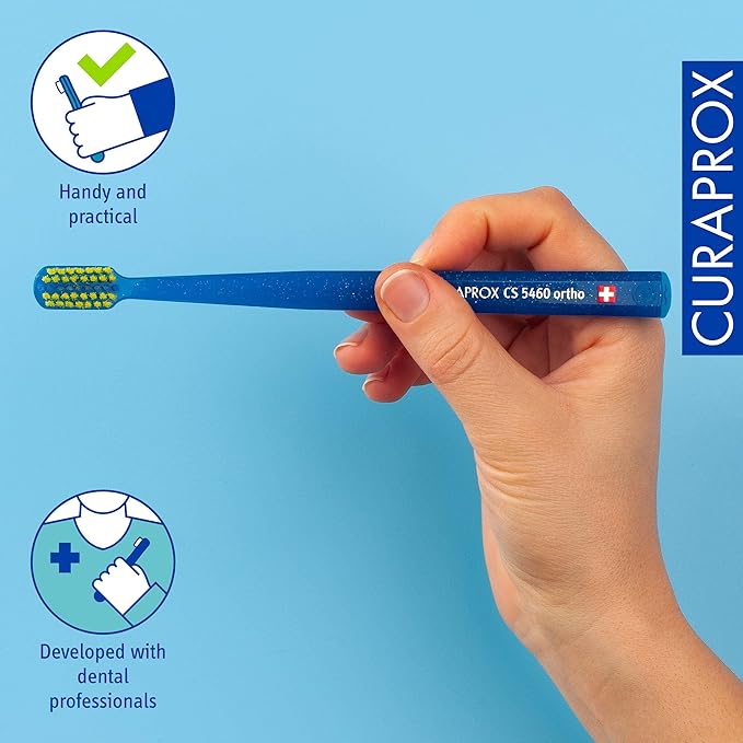 Curaprox CS 5460 Orthodontic Toothbrush – Adult Braces Care | Gentle Cleaning with Bracket Groove | Random Color | Single Pack