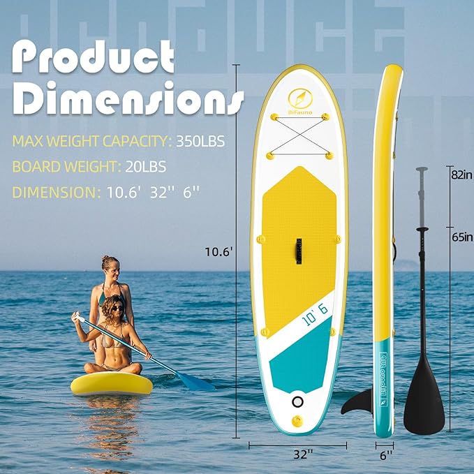 Inflatable Stand Up Paddle Board with SUP Accessories & Backpack. Paddle Boards for Adults. Non-Slip Deck, Wide Stance, Bottom Fin, Double Action Pump.-StrideForce Fitness