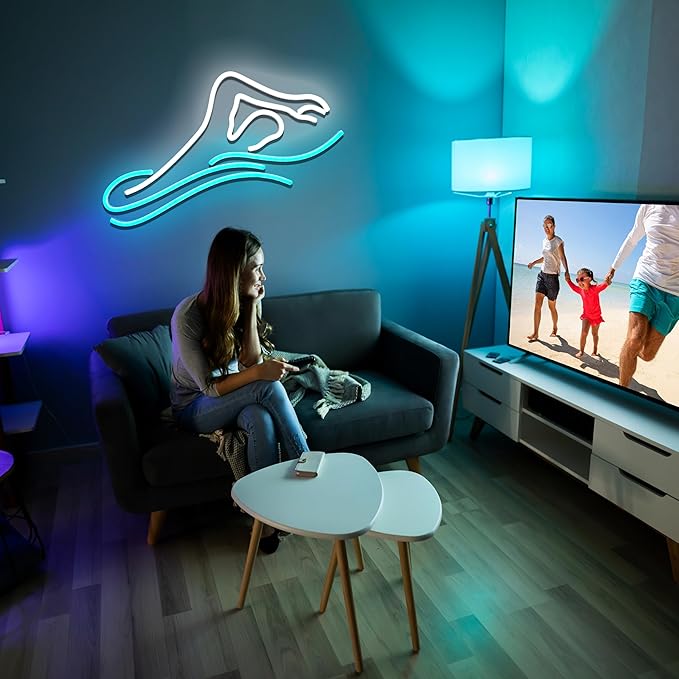 Man Swim Neon Sign For Swimming Pool Club Wall Sign Decor Teen Boy Sports Gifts Man Cave Game Room Bar Pub 16.5"×8.7"-StrideForce Fitness