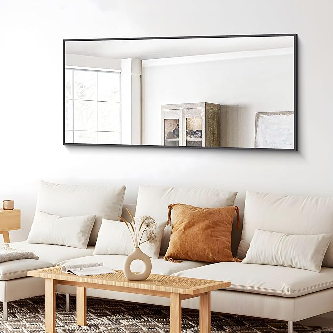 Bathroom Mirror,24x48 inch Wall Mirror for Bathroom Wall Mounted Black Rectangle Square Corner Mirrors, Black Bathroom Mirror for Living Room, Farmhouse, Bedroom Entryway, Horizontal/Vertical-StrideForce Fitness