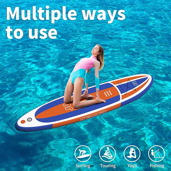 Inflatable Stand Up Paddle Board with SUP Accessories & Backpack. Paddle Boards for Adults. Non-Slip Deck, Wide Stance, Bottom Fin, Double Action Pump.-StrideForce Fitness