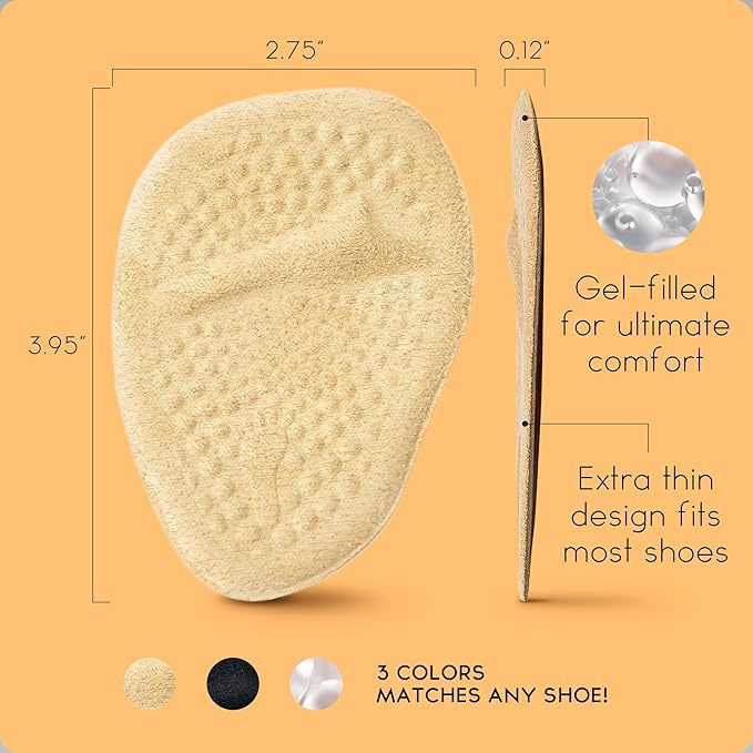 Walkize Metatarsal Pads Women | Heel Inserts for Women | Ball of Foot Cushions (2 Pairs Foot Pads) All Day Pain Relief and Comfort One Size Fits Shoe Inserts (Beige)-StrideForce Fitness