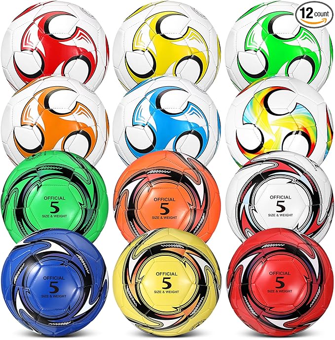 12 Pcs Soccer Balls for Teen Adult Bulk Deflated Soccer Ball with Pump Size 5 Indoor Outdoor Training Practice for School Sports Game Birthday Gifts Party Back to School-StrideForce Fitness