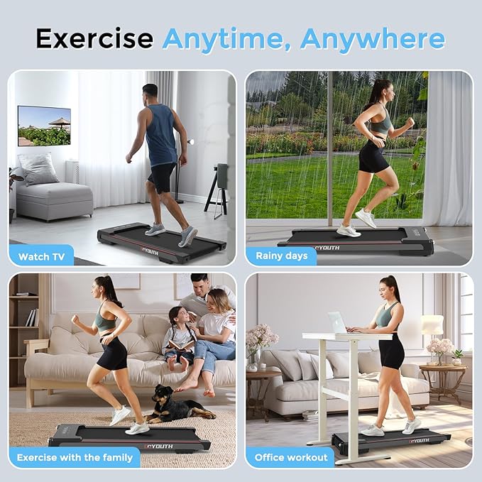 GOYOUTH Walking Pad Treadmill, Under Desk Treadmill for Home Office, Wide Belt Compact Treadmills 300 lbs Capacity, 2.25HP Shock-Absorbing Walking Jogging Running Machine Remote Included-StrideForce Fitness