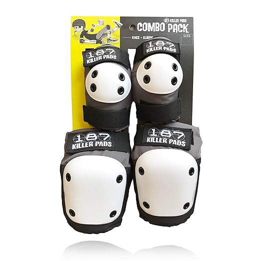 187 Killer Pads Knee Pads, Elbow Pads Combo Pack, Grey, X-Small-StrideForce Fitness