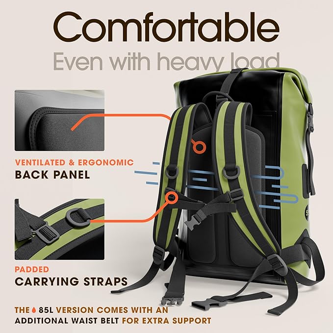 Earth Pak Waterproof Backpack - Heavy Duty Hiking Backpack - Roll-Top Closure Bag - Cushioned Dry Bag Waterproof Phone Case-StrideForce Fitness