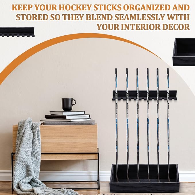 Leinuosen Hockey Stick Holder Wall Mounted and Vertical 2 in 1 Wooden Ice Hockey Rack Organizer Storage and Display Large Capacity Organizer Holds up to Sticks for Player Gifts-StrideForce Fitness
