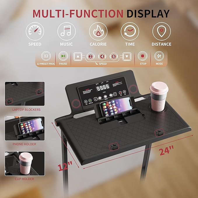 Treadmill with Incline, 3 in 1 Under Desk Treadmill Walking Pad with Removable Desk Workstation 3.5HP Foldable Compact Walking Treadmills for Home Small Office with Wristband Remote Control-StrideForce Fitness