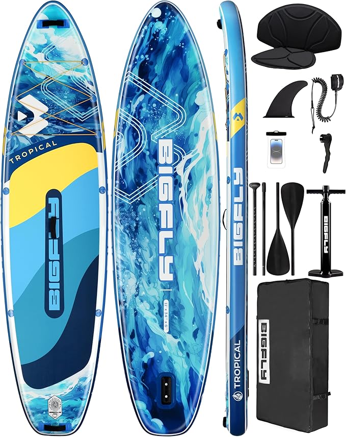 Bigfly Inflatable Stand Up Paddle Board 11’*34”*6”, Blow Up Paddle Board for Adults,with Detachable Fins, Pump, Floating Paddle, Safety Leash,Backpack-StrideForce Fitness