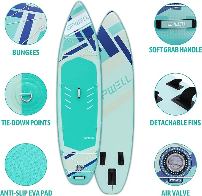 UPWELL 10'6"/11'/11'6" Inflatable Paddle Board, Stand Up Paddlboard for Youth & Adults, Stable Design, Premium SUP Accessories, Backpack, Leash, Hand Pump, Fins-StrideForce Fitness