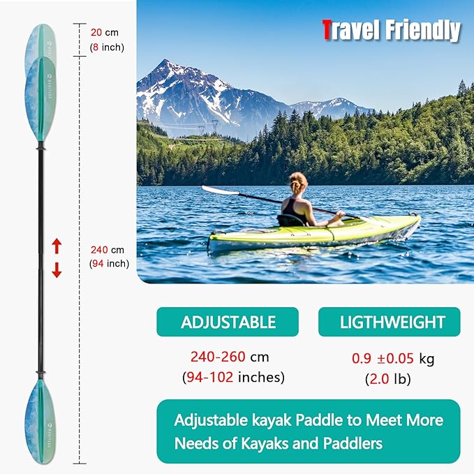 Kayak Paddle Premium Carbon Fiber Paddle with Reinforced PP + Fiberglass Blade, Floating Adjustable Kayaking Oars, 3 Piece, 220-240 cm/86-94 Inches, 240-260 cm/94-102 Inches-StrideForce Fitness