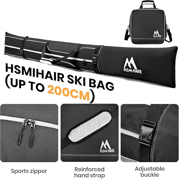 Ski Bag and Boot Bag Combo,Padded Ski Bag Set for Air Travel,Snow Ski Bags for Adults,Water- resistant Ski Boot Bag Fits for Skis Up to 200 CM and Boots Up To Size US13-StrideForce Fitness