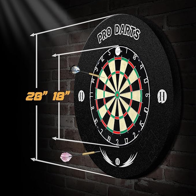 Bristle Dart Board Set, Professional Dart Board 18" with 6pcs 18g Darts Outdoor Dartboard Set, Compressed Sisal Metal Wire Board with Rotating Number Ring-StrideForce Fitness