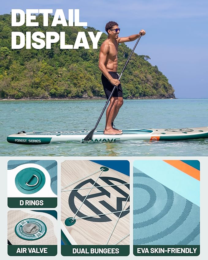 Inflatable Paddle Board 11 '* 34 "* 6" Extra Wide Sup Board, 420lb Capacity Paddle Board for Adults, Suitable for Sea and Lakes, 2+1Family Board-StrideForce Fitness