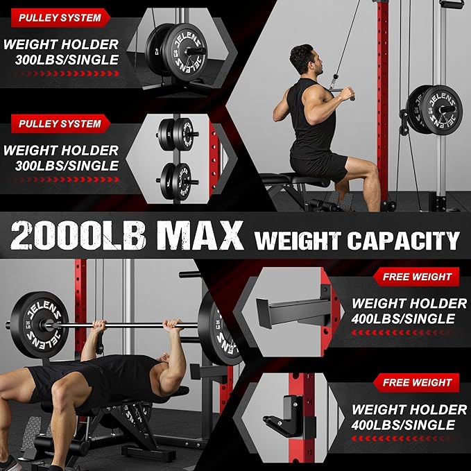 Power Cage, 2000LBS Multi-Function C21 Power Rack with Dual Pulley Cable Crossover System, All-in-One Squat Rack with More Training Attachments-StrideForce Fitness