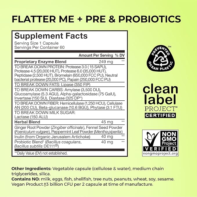 HUM Flatter Me Digestive Enzymes Bloating Supplement - Fast-Acting Bloat Relief for Digestive Health, Debloating Multi Enzyme, Bloat Pills, Anti Bloat Pills, Vegan 180 Servings-StrideForce Fitness