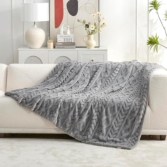 Cozy Bliss Faux Fur Throw Blanket for Couch, Jacquard Fuzzy Plush Soft Thick Winter Throw Blanket for Sofa Bed Living Room Bedroom，50"x60" Grey-StrideForce Fitness