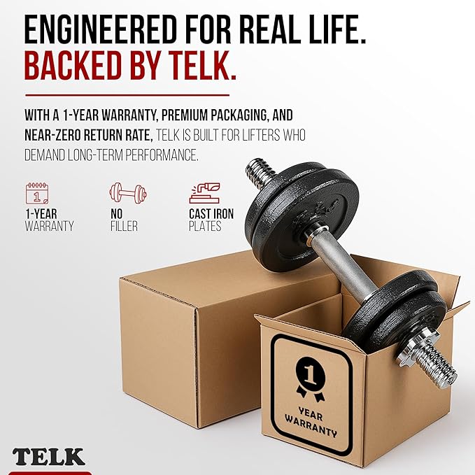 TELK – Adjustable Dumbbell Set – Home Gym Weight Set with Baked Enamel Cast Iron Plates – Space-Saving Free Weights for Strength Training-StrideForce Fitness