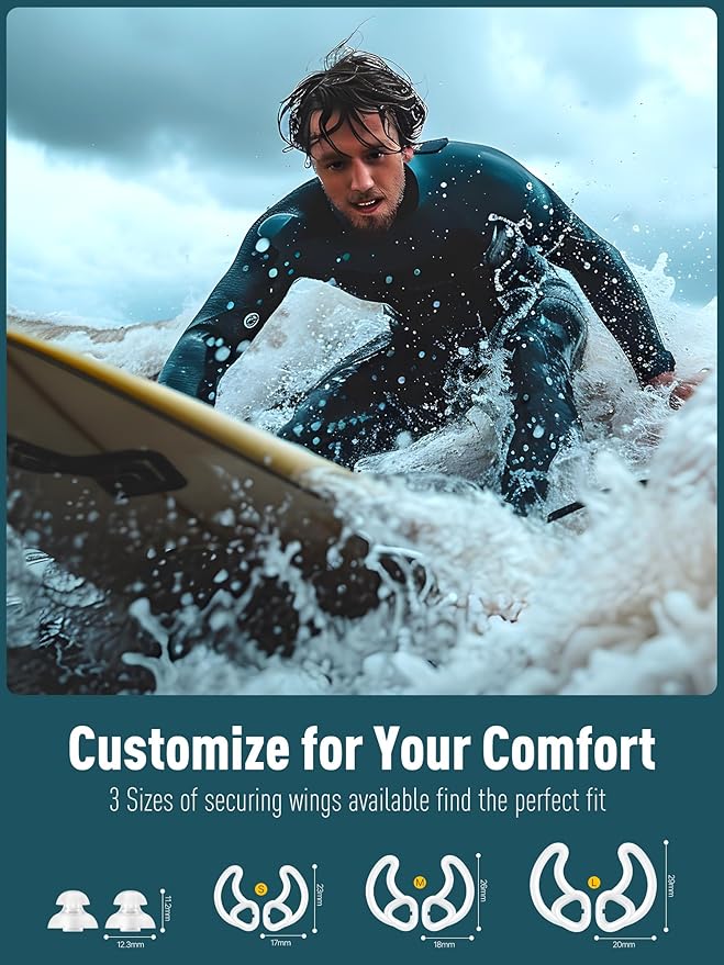 Ear Plugs for Swimming and Surfing with Lanyard, Block Out Water Let Sound in, Reusable Comfy Custom-fit Swimmer Earplugs for Snorkeling, Shower, Pool, Swim, Bath, Kayaking, incl Carry Case-StrideForce Fitness