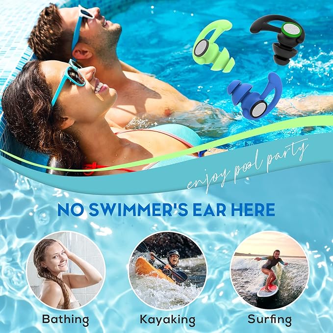 Hearprotek 2 Pairs Ear Plugs for Swimming Adults, Reusable Custom-fit Swim Water earplugs Men Women for Swimmers Shower Pool Bath Surfing Kayaking Canoeing(Black)-StrideForce Fitness