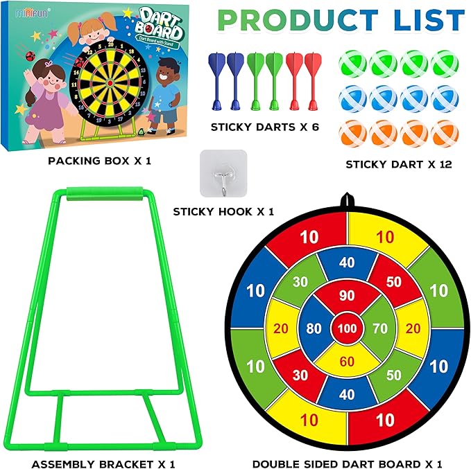 Large Dart Board for Kids, Kids Double-Sided Dart Board with Sticky Balls and Darts, Indoor/Outdoor Sport Fun Party Play Game Toys, Gifts for 3 4 5 6 7 8 9 10 11 12 Year Old Boys Girls-StrideForce Fitness