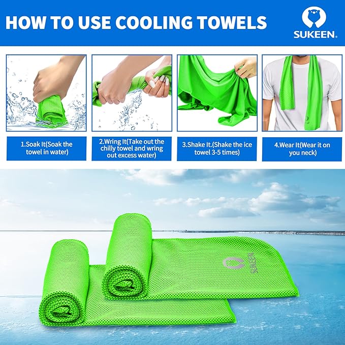 Sukeen 12 Pack Cooling Towel (40"x12"), Ice Towel Sets,Soft Breathable Chilly Towel,Microfiber Towel for Yoga,Sport,Running,Gym,Workout,Camping,Fitness,Workout-StrideForce Fitness