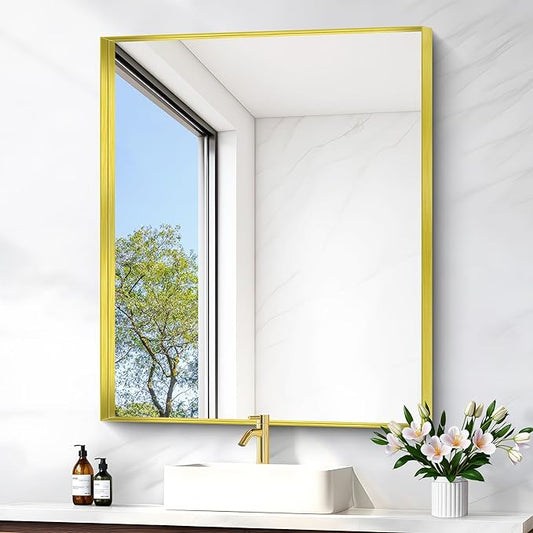 Gold Bathroom Mirror, 30x36 Inch Rectangular Framed Mirror, Large Wall Mounted Bathroom Vanity Mirror Over Sink for Bedroom,Restroom, Living Room, Hangs Vertically or Horizontally-StrideForce Fitness