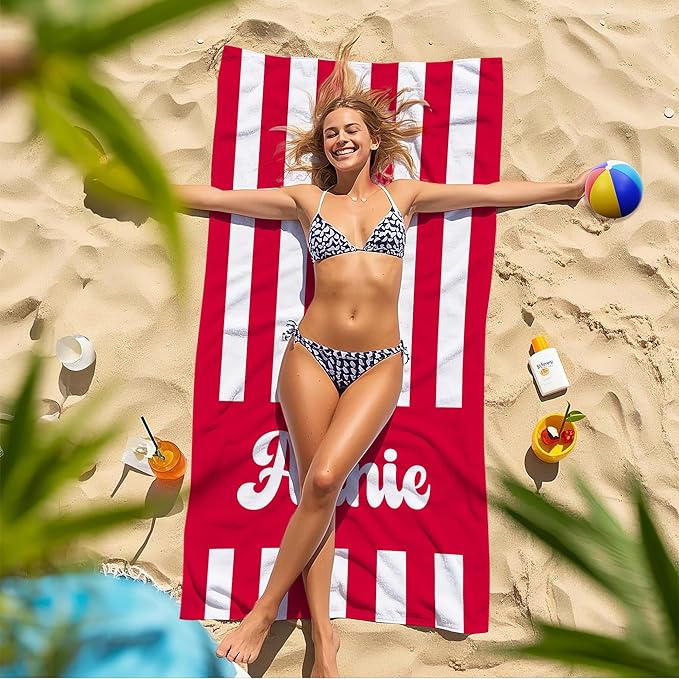 JML Personalized Beach Towel with Name, Custom Cabana Stripe Beach Towel, Customized Microfiber Pool Towel, Quick Dry & Absorbent Swim Towel for Adult,Mother's Day, Birthday, Summer Holiday,Vacation-StrideForce Fitness