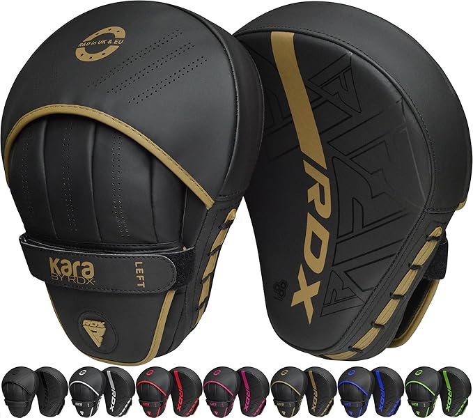 RDX Boxing Pads Curved Focus Mitts, Maya Hide Leather Kara Hook and jab Training Pads, Adjustable Strap Ventilated, MMA Muay Thai Kickboxing Coaching Martial Arts Punching Hand Target Strike Shield-StrideForce Fitness