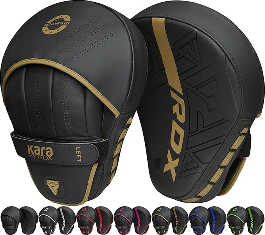 RDX Boxing Pads Curved Focus Mitts, Maya Hide Leather Kara Hook and jab Training Pads, Adjustable Strap Ventilated, MMA Muay Thai Kickboxing Coaching Martial Arts Punching Hand Target Strike Shield-StrideForce Fitness