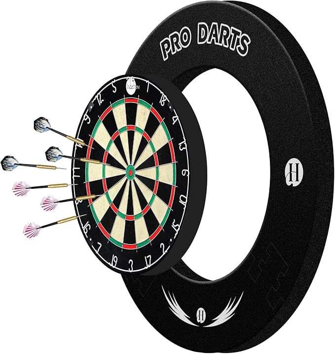 Bristle Dart Board Set, Professional Dart Board 18" with 6pcs 18g Darts Outdoor Dartboard Set, Compressed Sisal Metal Wire Board with Rotating Number Ring-StrideForce Fitness