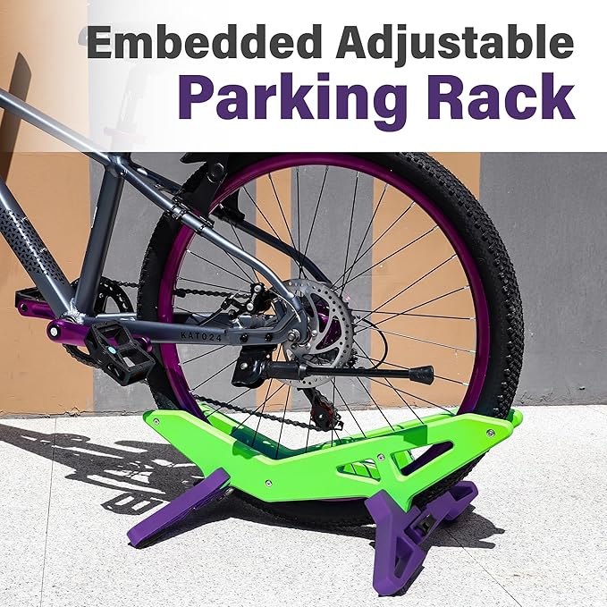 Adjustable Bike Parking Stand Fits 16-29 Inch Bicycles, Compatible with 23c-3.0 Tire Width – Heavy-Duty Plastic, Easy Installation, Stylish Two-Tone Design (Green&Purple(2 Pack))-StrideForce Fitness