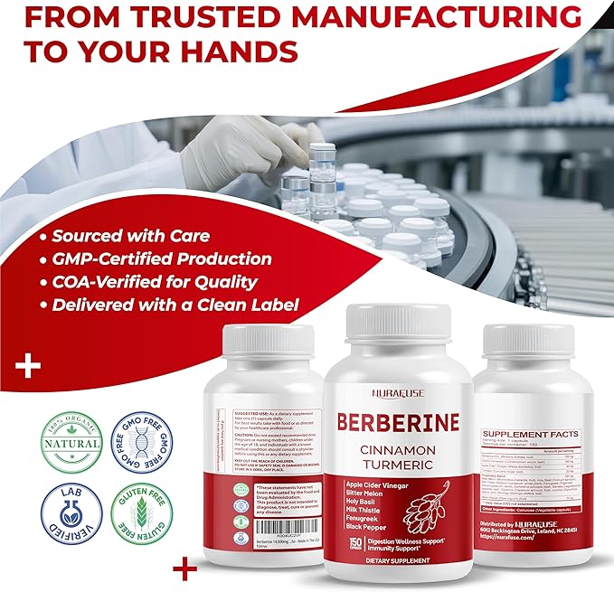 Berberine 14-in-1 Supplement with Ceylon Cinnamon Apple Cider Vinegar Turmeric Bitter Melon Holy Basil Milk Thistle Fenugreek Gymnema Banaba - Made in The USA-StrideForce Fitness